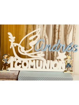 Primera comunión nombre azul paloma