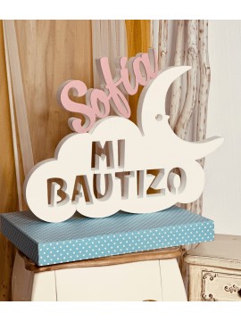 Bautizo nube nombre rosa