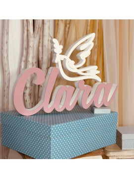 Nombre rosa con paloma blanca