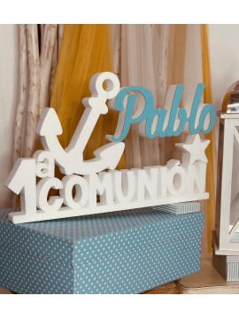 Primera comunión nombre azul ancla