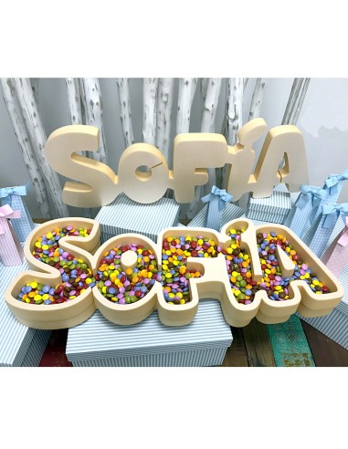 Nombre de corcho para colocar en mesas dulces o cualquier tipo de evento