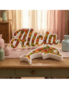 Nombre de corcho para colocar en mesas dulces o cualquier tipo de evento